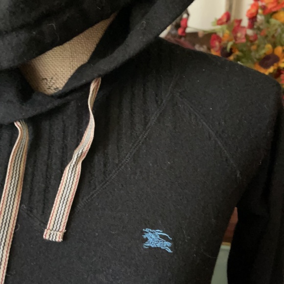 Burberry Sweaters - Burberry Navy Blue Hooded Motif Sweater
